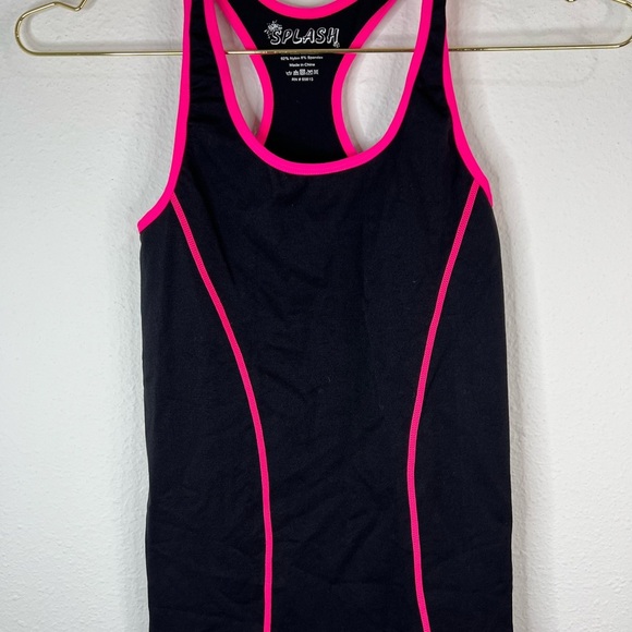 Splash Black and Pink Contrast Trim Stitched One Size Stretch Tank Top Athletic - Picture 3 of 15